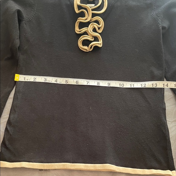 Bellini Black Sweater with Cream Ruffled Trim - Picture 6 of 7
